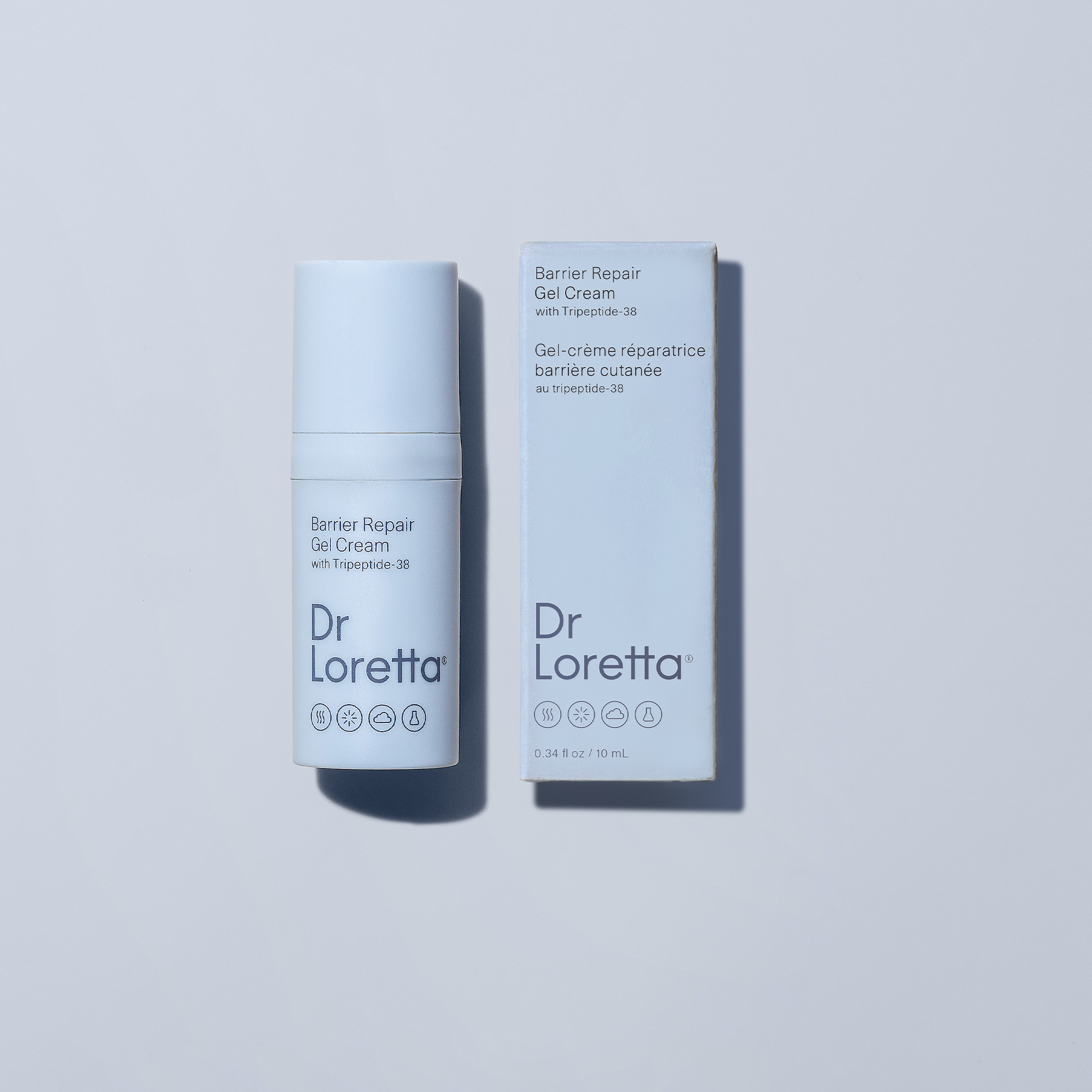 Dr Loretta Barrier Repair Gel Cream with packaging on a light gray background